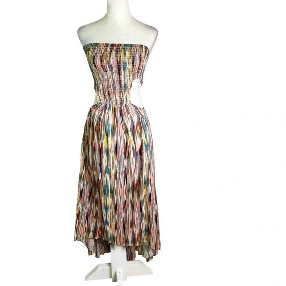 MISA Myka Ikat Strapless Cutout Smocked Cotton Blend Dress Size S NWT - Picture 4 of 13